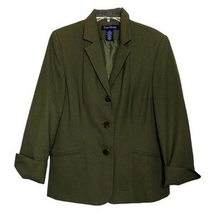 New - EVAN PICONE - Sage Green & Tan Micro Plaid Button Front Blazer - Size 12P